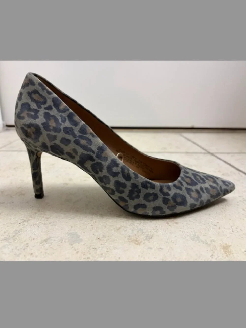 H&M Women's Animal Print Heels US6 Eur37 Gray Black Pumps Faux Suede Pointed